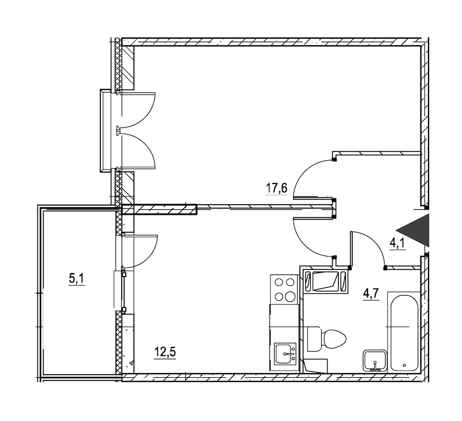 1-комнатная квартира 40.5 м², 6/8 эт., ЖК «Квартал Che»